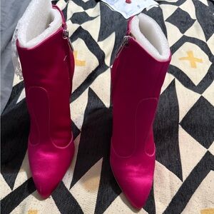 Sam Edelman Fuchsia Satin Pointed-Toe Ankle Boots